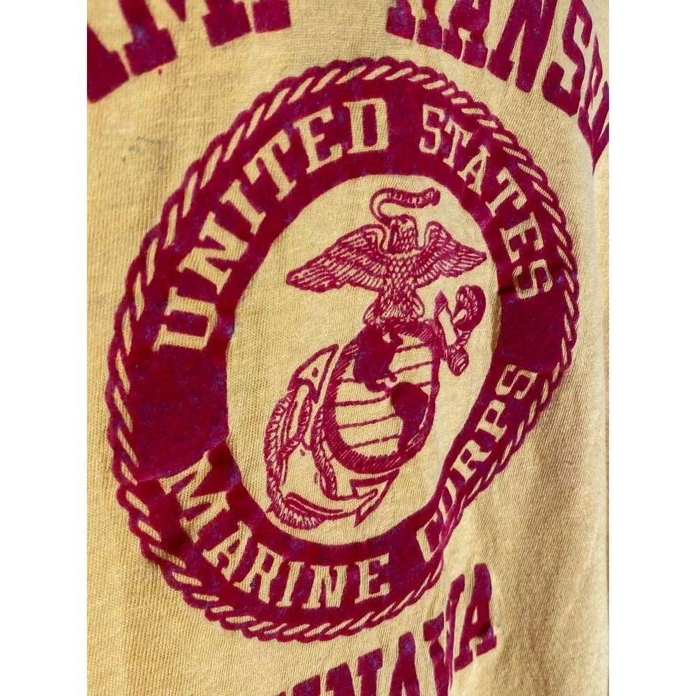 Vintage 1980s Marine Corp Camp Hansen Okinawa Felt Print Tshirt Mens‎ Medium